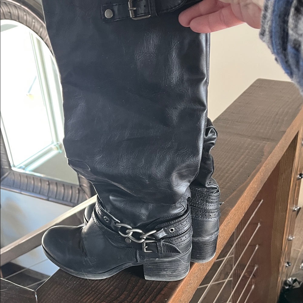 Black Leather Knee-High Boots